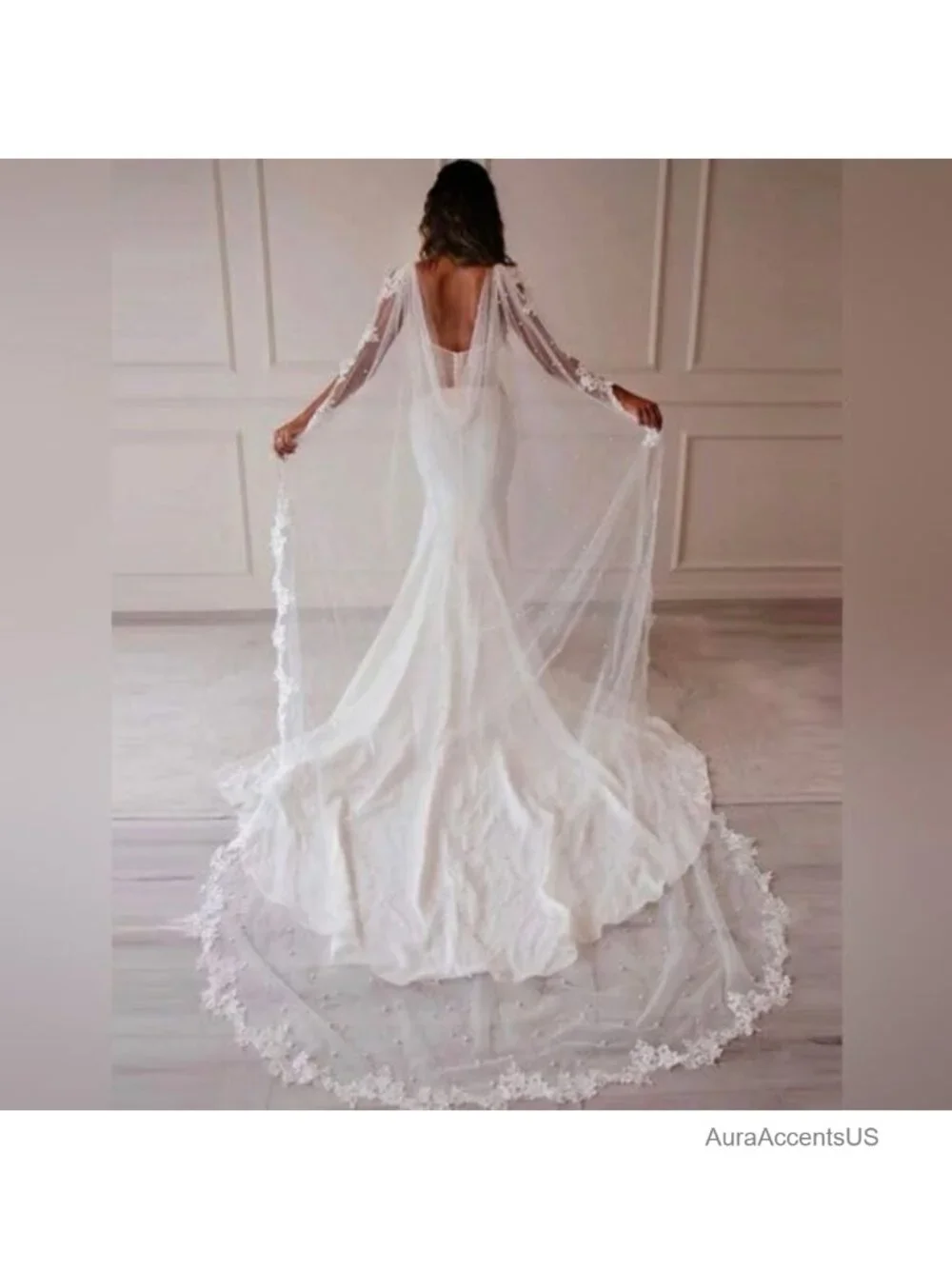Lace Bridal Cape Cathedral Wedding Veil Shawl Long Tulle Wrap